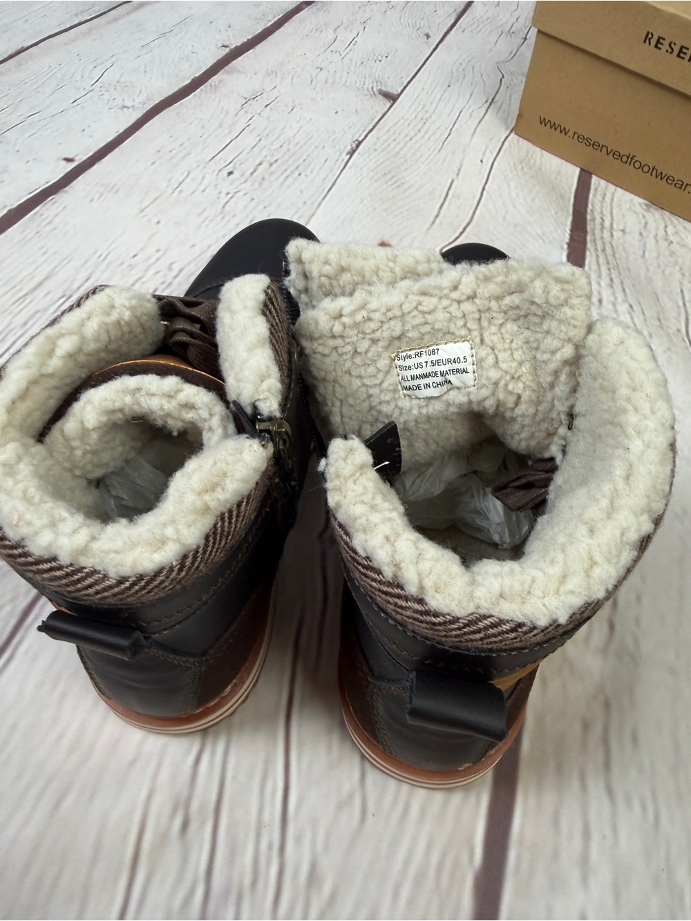 RESERVED FOOTWEAR Gordon men's NEW brown zipper lace warm lined boots, size 7.5 - Picture 11 of 15